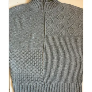 American Eagle Grey Patchwork Mixed Cable‎ Knit Mock Neck Sweater Womens Large thumbnail 11
