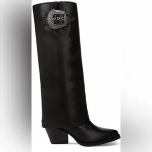 Zodiac Rowena Black Knee High Boots 9M Western Buckle Block Heel NWT thumbnail 9