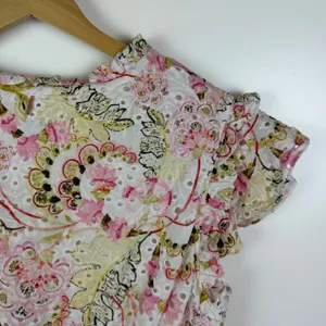 MISA Iliana Ruffled Eyelet Mini Dress Medium Pink Floral Tiered Coquette Cottage thumbnail 3