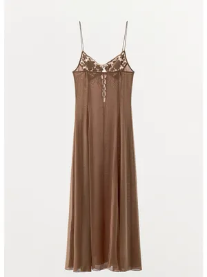 Zara NWT dusty pink Lace crochet bust Slip Maxi flowy mesh Dress thumbnail 9