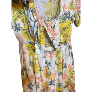 Free People Part Time Lover Floral Tie Front Mini‎ Dress Sz 4 yellow gray thumbnail 6