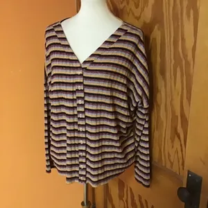 BKE Buckle Striped Button Front Top Womens Small Boho Ribbed Long Sleeve Shirt thumbnail 8