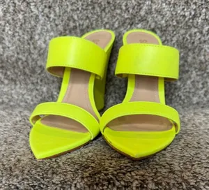 SCHUTZ Soraya Wedge Sandal Neon Yellow‎ Size 6 Leather Sole thumbnail 1
