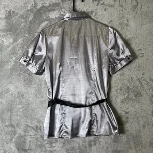 Vintage Y2K Futuristic Metallic Silver Gray Blouse Cyber Fairy Grunge Glam Small thumbnail 4