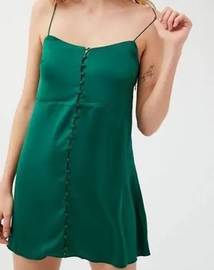 Urban Outfitters Green Silk Satin Spaghetti Cami Camisole Mini Slip Dress XS thumbnail 1