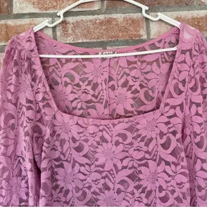 Intimately Free People Long Distance Floral Lace Shirt Women’s Large Pink Angel thumbnail 3