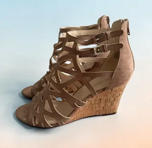 NINE WEST Beige Cage Wedges Sandals Size 7.5 thumbnail 1
