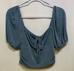 Sophie Rue Blue Puff Sleeve Crop Top thumbnail 1