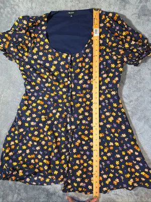 Madewell Sz 14 Navy Floral Button Front Puff Sleeve Mini Dress Cottagecore Boho thumbnail 10