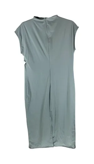 Open Edit Funnel Neck Midi Dress Cap Sleeve Stretch Green L thumbnail 1