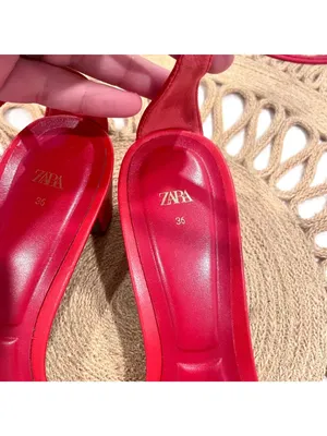 Zara Red Faux Leather Red Strappy Heeled Sandals Size 36 thumbnail 6