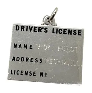 Vintage Driver's License Engraved Charm Pendant‎ Sterling 925 Silver 1960s 4g thumbnail 1