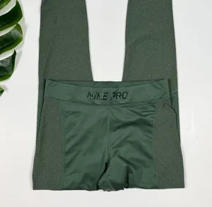 Nike Pro Training Leggings In Green Metallic thumbnail 2