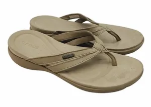 CROCS Women's Beige/Tan Strappy Flip Flop Sandals thumbnail 1