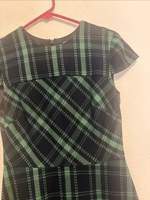 Vince Camuto Green Plaid Cap-Sleeve Fit & Flare Dress 4 thumbnail 3