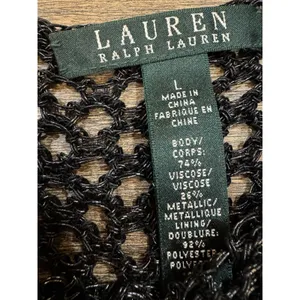 Lauren Ralph Lauren Metallic Open Knit Sleeveless Blouse‎ Black/Blue Crochet thumbnail 5