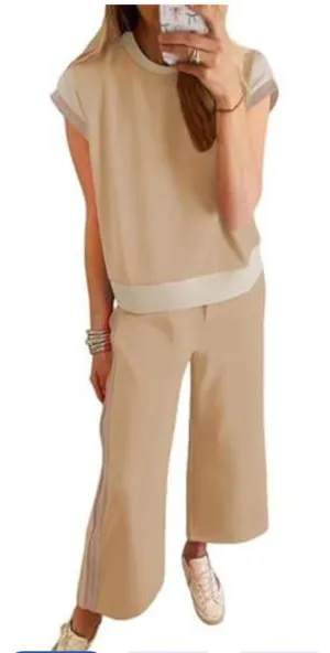 SHEWIN Women Two Piece Sets Wide Leg Vacation Airport 2026 - Medium Side Stripe thumbnail 1