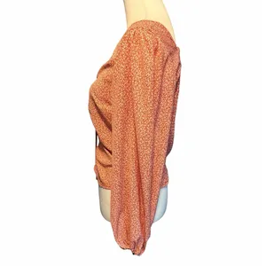 Abercrombie and Fitch Women's Long Sleeve Top Orange White Medium thumbnail 5