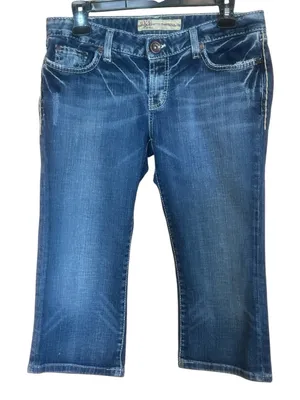 BKE Women’s Blue Light Distressed Sabrina Cropped Jeans. Mid Rise thumbnail 1
