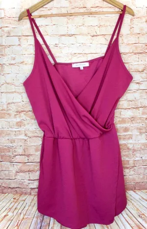 The Vanity Room | Magenta V-Neck Skort Romper thumbnail 1