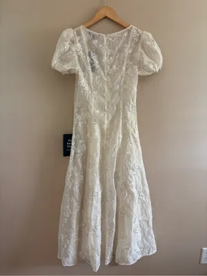 Lulus Elfrieda Cream Floral Embroidered Puff Sleeve Midi Dress Size Small Bridal thumbnail 6