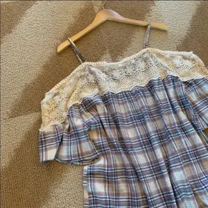 Soiéblu Cold Shoulder Lace Trim Plaid Dress Size Small thumbnail 4