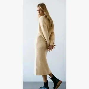 ZARA Alpaca Knit Midi Dress Light Tan Sand Coastal Blogger Favorite Medium thumbnail 8
