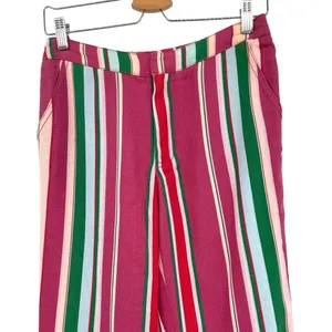 Free People La Paz Stripe Cotton‎ Blend Ankle Pants Berry Combo Size 0 thumbnail 4