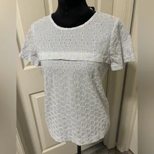 J.Crew Seersucker Eyelet Top • Blue & White • Short Sleeve • Summer thumbnail 2