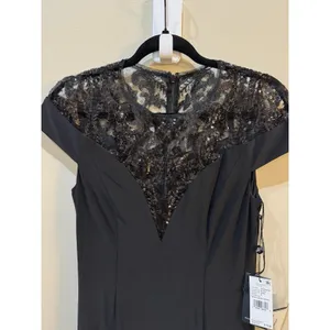 Adrianna Papell Embellished Illusion-Yoke Gown Sequin Jersey Dress Size 6 Black thumbnail 7
