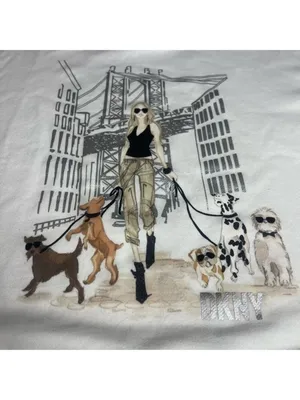 DKNY Dogs & The City Novelty Graphic cotton fleece sweatshirt Grunge White Sz L thumbnail 4
