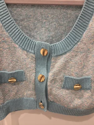 MATTHEW BRUCH Tweed Knit Cropped Cardigan in Seafoam / Light Blue - Size 2 / M thumbnail 3