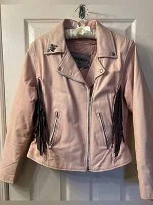 Unik Blush Leather Fringe Moto Jacket Pink Size M thumbnail 1