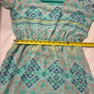 Espresso Teal and Coral Geometric Knee Length Y2K Women’s Dress thumbnail 8