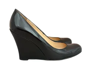 Christian Louboutin Black Patent Leather Round Toe Wedge Pumps Size 6 Women's thumbnail 1