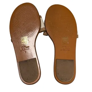 J Crew Slide Sandals Womens 7 Tan Ivory Canvas and Leather Classic Minimalist thumbnail 7
