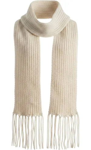 J Crew Scarf Women OS Cream Ribbed Wool Cashmere Fringe Winter Classic Luxury thumbnail 1