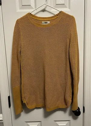 AKINI Dark Yellow Crewneck Cotton Blend Sweater With Side Zip Size M thumbnail 1