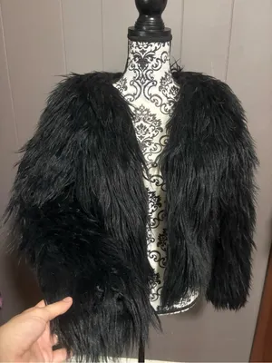 YA Los Angeles Black Faux Fur Plush Shaggy Coat thumbnail 2