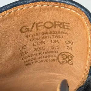 G/FORE Skull & T's Embossed Leather Mules Womens 7.5 Blue Preppy Gothic Twilight thumbnail 5