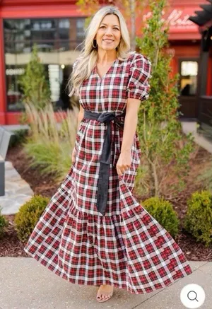Victoria Dunn Stewart Tartan Plaid Maxi Dress Size XS Red Folly Holly‎ New $195 thumbnail 1
