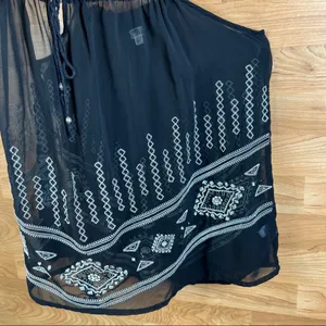 Cecico Sheer Tank Blouse w/Embroidery and a keyhole front tie Black thumbnail 8