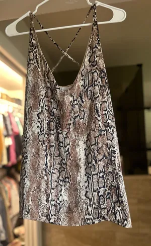 Snake Skin Tank Top Blouse Brown Size L thumbnail 1
