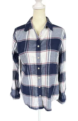 Weatherproof Vintage stretch blue and white long sleeve collared button down shirt S thumbnail 1