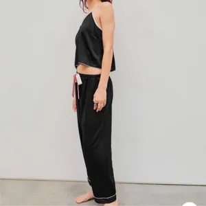 Cider Black Satin 3 Piece Pink Trim Pajama Lounge Set Size Large thumbnail 2