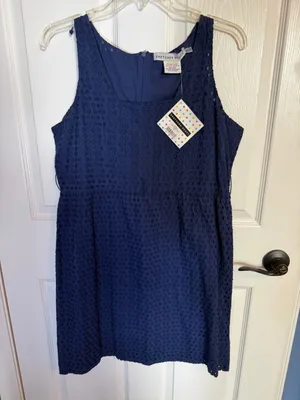 Gretchen Scott Designs Navy Eyelet Sleeveless Dress L *no belt NEW thumbnail 2