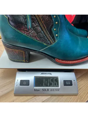 Boho Lagenlook Festival Teal Leather Ankle Boots Snake Print Stud Detail Size 42 thumbnail 15
