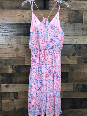 My Story Pink Floral Midi Dress with Blue Floral Print thumbnail 4