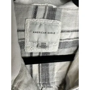 American Eagle Shirt Womens Small White Gray Plaid Hooded Button Front Flannel thumbnail 3