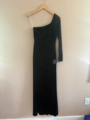 Lulus Lavish Style Black Velvet Mesh One-Shoulder Maxi Dress Size Medium Formal thumbnail 4